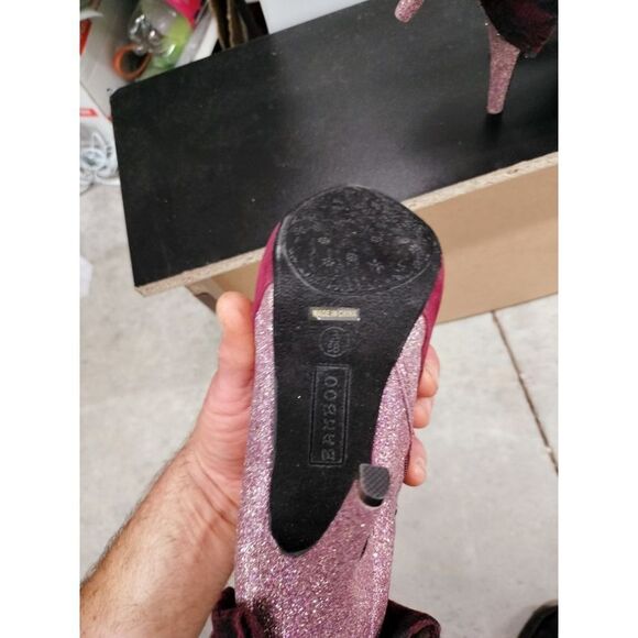 Bamboo Size 8 Crimson & Pink glittered high heels with a bow - Picture 12 of 12